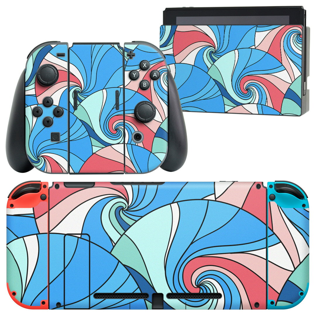 igsticker Nintendo Switch 用 デザインスキンシール 任天堂 ニンテンドー スイッチ 専用 本体ドック Joy-Con Joycon ジョイコン 専用 ゲーム機 カバー アクセサリー フィルム ステッカー 007723 水玉 カラフル パステル 模様