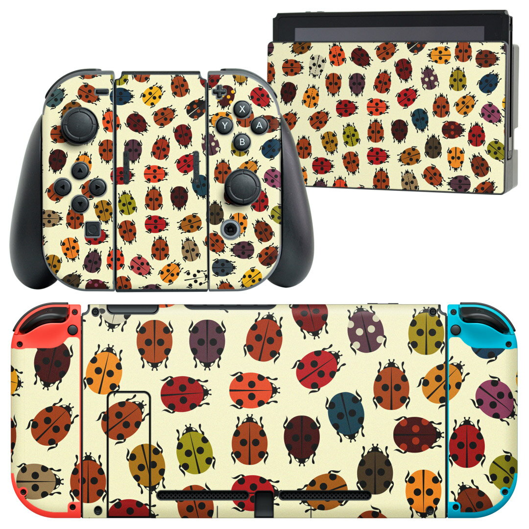 igsticker Nintendo Switch 用 デザインスキンシール 任天堂 ニンテンドー スイッチ 専用 本体ドック Joy-Con Joycon ジョイコン 専用 ゲーム機 カバー アクセサリー フィルム ステッカー 007731 てんとう虫 テントウ虫 カラフル 模様