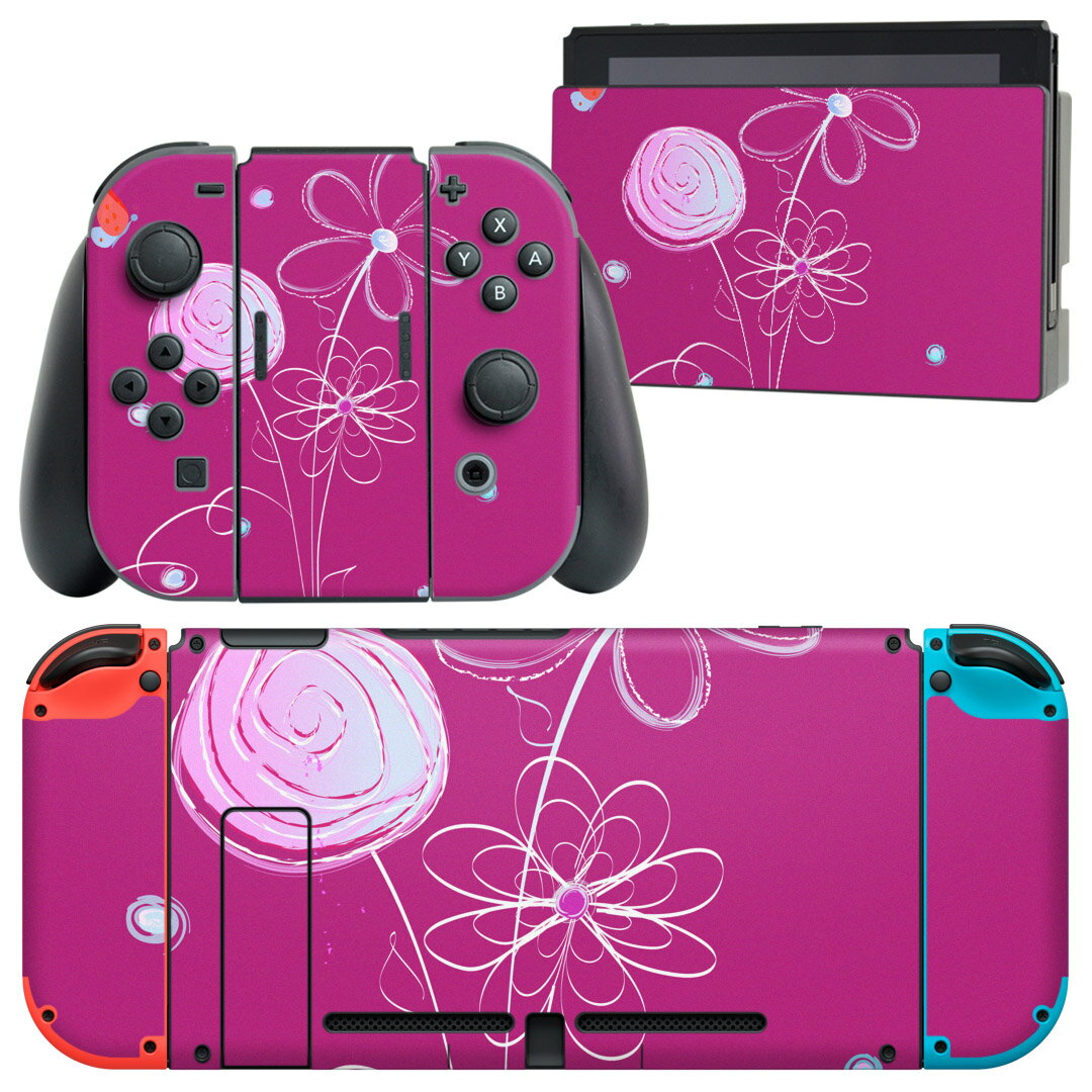igsticker Nintendo Switch 用 デザインスキンシール 任天堂 ニンテンドー スイッチ 専用 本体ドック Joy-Con Joycon ジョイコン 専用 ゲーム機 カバー アクセサリー フィルム ステッカー 007732 花　　ピンク