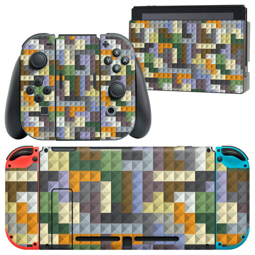 igsticker Nintendo Switch 用 デザインスキンシール 任天堂 ニンテンドー スイッチ 専用 本体ドック Joy-Con Joycon ジョイコン 専用 ゲーム機 カバー アクセサリー フィルム ステッカー 007788 カラフル 模様 ドット