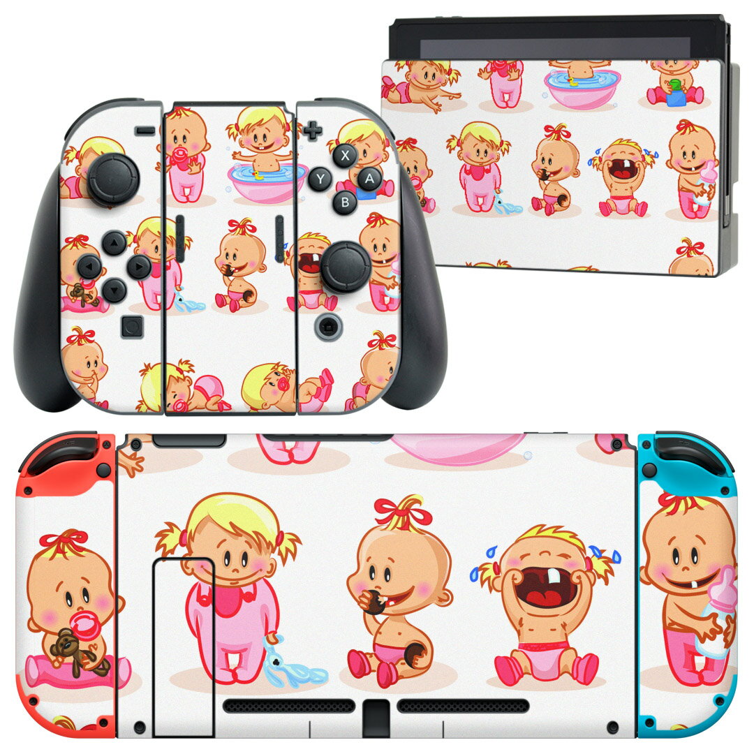 igsticker Nintendo Switch 用 デザインスキンシール 任天堂 ニンテンドー スイッチ 専用 本体ドック Joy-Con Joycon ジョイコン 専用 ゲーム機 カバー アクセサリー フィルム ステッカー 007860 人物 イラスト ピンク 子供