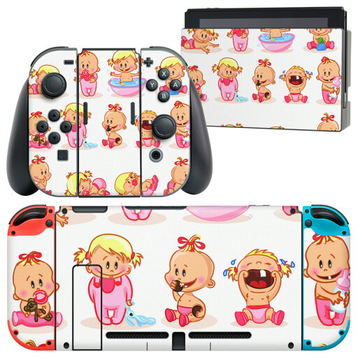 igsticker Nintendo Switch 用 デザインスキンシール 任天堂 ニンテンドー スイッチ 専用 本体ドック Joy-Con Joycon ジョイコン 専用 ゲーム機 カバー アクセサリー フィルム ステッカー 007860 人物 イラスト ピンク 子供