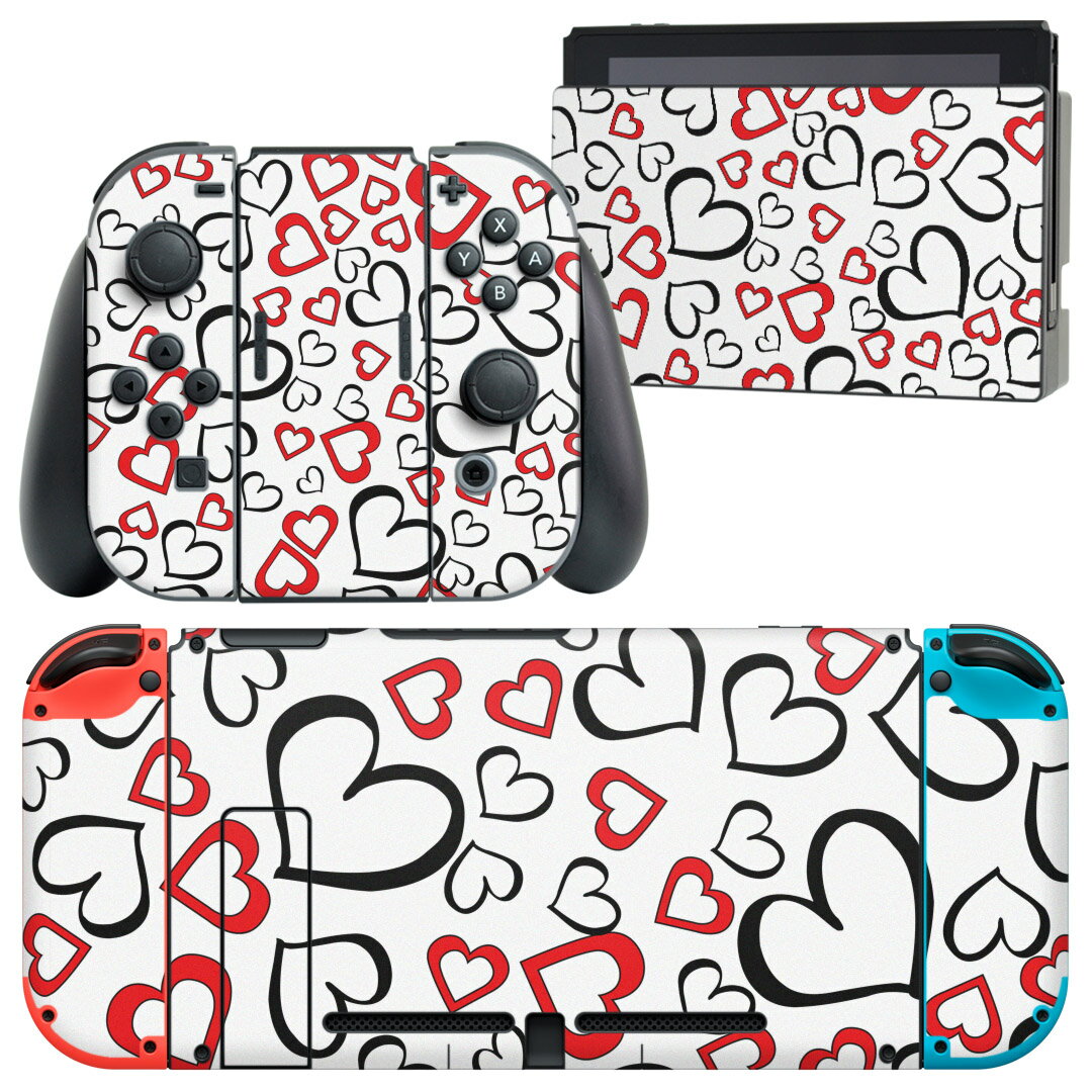 igsticker Nintendo Switch 用 デザインスキンシール 任天堂 ニンテンドー スイッチ 専用 本体ドック Joy-Con Joycon ジョイコン 専用 ゲーム機 カバー アクセサリー フィルム ステッカー 007874 ハート　模様　赤　レッド