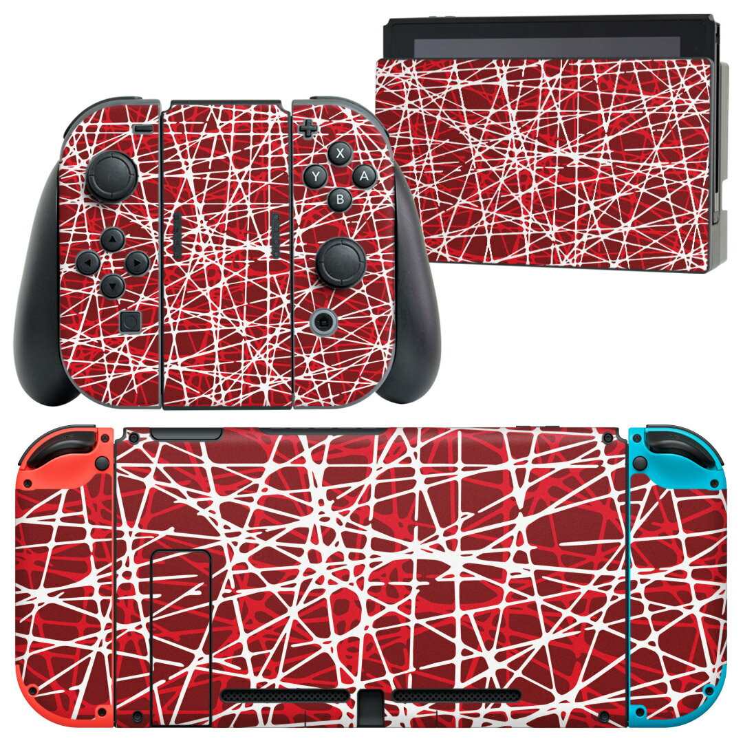 igsticker Nintendo Switch 用 デザインスキンシール 任天堂 ニンテンドー スイッチ 専用 本体ドック Joy-Con Joycon ジョイコン 専用 ゲーム機 カバー アクセサリー フィルム ステッカー 007875 赤　レッド　模様　線　ライン