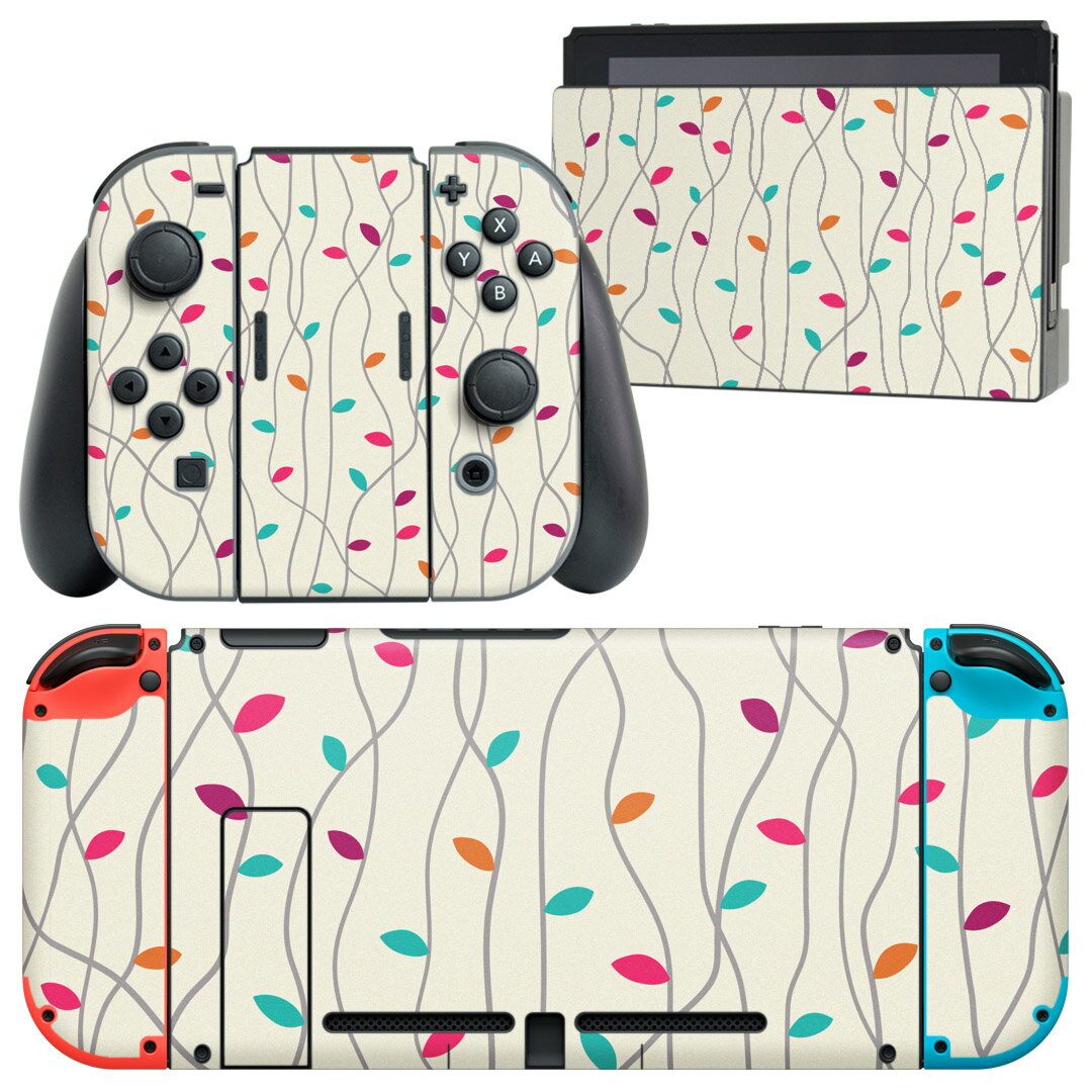 igsticker Nintendo Switch 用 デザインスキンシール 任天堂 ニンテンドー スイッチ 専用 本体ドック Joy-Con Joycon ジョイコン 専用 ゲーム機 カバー アクセサリー フィルム ステッカー 007879 植物　カラフル　模様