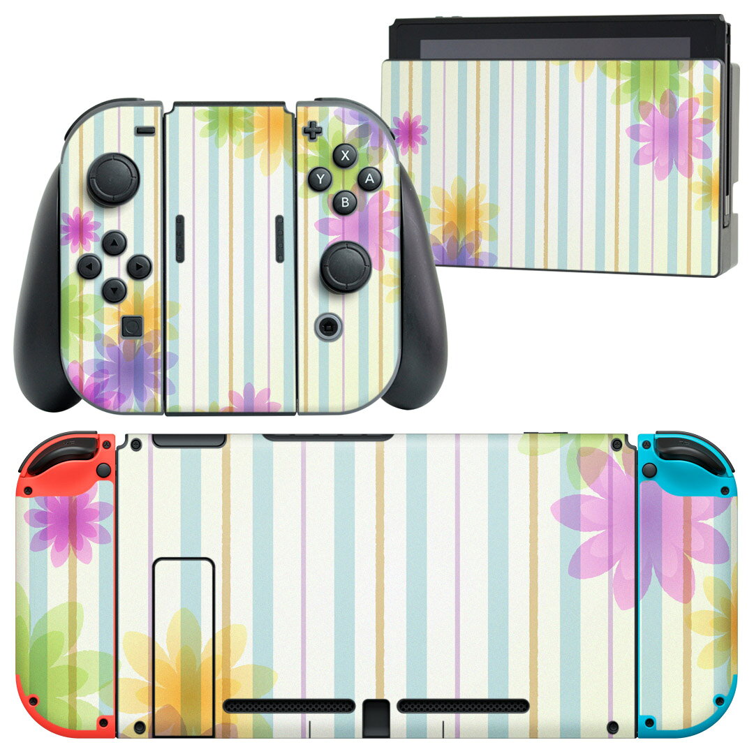 製品名 Nintendo Switch 本体裏面＆ドック正面＆ジョイコン専用 デザインスキンシール セット内容 Nintendo Switch 本体＆ドック＆ジョイコン用スキンシール（各1枚） ニンテンドースイッチ専用です。携帯機のSwitch LiteやProコンには対応していません。 商品特徴 再剥離性シートを素材に採用し、細かな位置調整がしやすく貼り直しが容易です。専用の業務プリンターを使い、商品画像と遜色のない美しい印刷仕上がり。 注意事項 画像はサンプルですので、ご覧の環境によっては多少色味に違いを感じる場合がございます。 イメージと違った、モニターと色味が異なるという理由での交換や返金はご対応出来かねます。スキンシールのみの販売で、ニンテンドースイッチ本体などは付属しません。シワができた場合、ドライヤーなどで軽く温め、外側に向けてシワを伸ばすように貼ってください。初回貼付時の位置調整や貼り直しは可能ですが、しっかりと押し付けて接着させた後の再剥離、再利用は保証しておりません。また接着部に油分や汚れが付着しますと角の部分は剥がれやすくなりますので、貼付時はあまり触れないようにご注意ください。無地のセミグロスシートにデザインをプリントした商品で、デコなどの加工はございません。 凹凸や光沢があるように見えたり布地や金属を素材にしたように見える商品もありますが、デザインの図版によるものです。印刷時に微妙な画像のズレが生じる場合がございます。ご注文後に1点1点制作する受注生産品の為、不良品以外のご返品や交換は固くお断りします。当店における繰り返しの実機テストでは問題ありませんでしたが、経過年数や使用環境により、シールを剥がす際に本体の塗装が一部剥がれる可能性があります。恐れ入りますが、万が一そのような状況になった場合でも当店ではゲーム機本体の保証は出来かねますので、予めご理解の上お求めください。 商品発送 完全受注生産のハンドメイド商品となりますので、既製品と比べて発送までお時間を頂いています。 基本的に決済確認後2?3営業日、最大で10営業日での発送となります。繁忙期や休業日明けの場合はさらに時間がかかる場合があります。 その際には別途メールにてご連絡致します。メール便の場合、発送日から到着までに2?4日ほどかかる場合が多く、紛失などの保障もご対応できかねます。あらかじめご了承下さい。