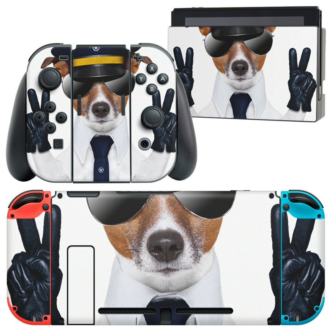 igsticker Nintendo Switch 用 デザインスキンシール 任天堂 ニンテンドー スイッチ 専用 本体ドック Joy-Con Joycon ジョイコン 専用 ゲーム機 カバー アクセサリー フィルム ステッカー 007938 写真 犬 サングラス
