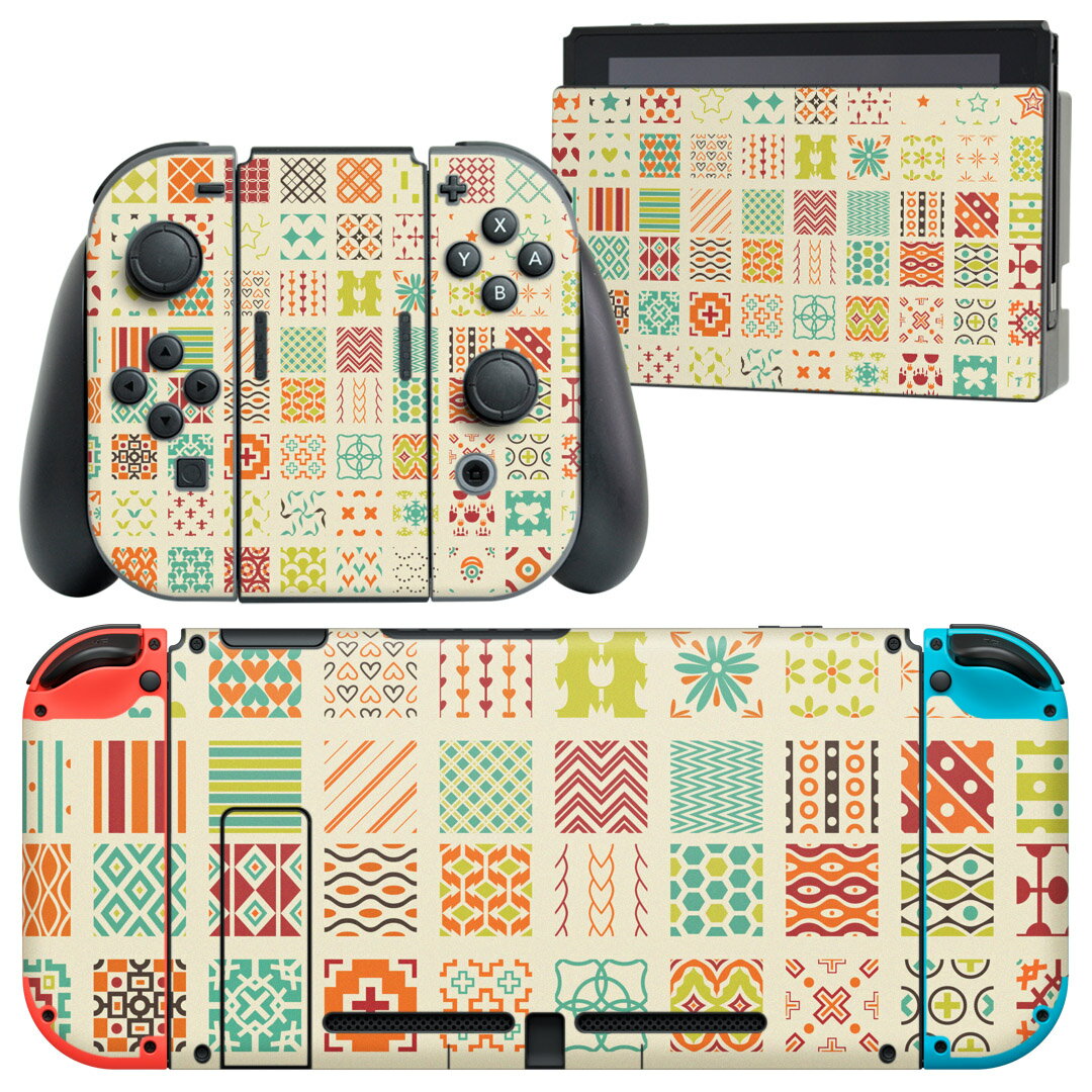 igsticker Nintendo Switch 用 デザインスキンシール 任天堂 ニンテンドー スイッチ 専用 本体ドック Joy-Con Joycon ジョイコン 専用 ゲーム機 カバー アクセサリー フィルム ステッカー 007983 模様　カラフル　水玉　ハート