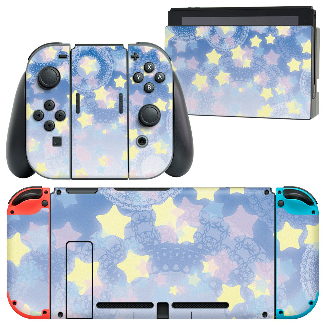 製品名 Nintendo Switch 本体裏面＆ドック正面＆ジョイコン専用 デザインスキンシール セット内容 Nintendo Switch 本体＆ドック＆ジョイコン用スキンシール（各1枚） ニンテンドースイッチ専用です。携帯機のSwitch LiteやProコンには対応していません。 商品特徴 再剥離性シートを素材に採用し、細かな位置調整がしやすく貼り直しが容易です。専用の業務プリンターを使い、商品画像と遜色のない美しい印刷仕上がり。 注意事項 画像はサンプルですので、ご覧の環境によっては多少色味に違いを感じる場合がございます。 イメージと違った、モニターと色味が異なるという理由での交換や返金はご対応出来かねます。スキンシールのみの販売で、ニンテンドースイッチ本体などは付属しません。シワができた場合、ドライヤーなどで軽く温め、外側に向けてシワを伸ばすように貼ってください。初回貼付時の位置調整や貼り直しは可能ですが、しっかりと押し付けて接着させた後の再剥離、再利用は保証しておりません。また接着部に油分や汚れが付着しますと角の部分は剥がれやすくなりますので、貼付時はあまり触れないようにご注意ください。無地のセミグロスシートにデザインをプリントした商品で、デコなどの加工はございません。 凹凸や光沢があるように見えたり布地や金属を素材にしたように見える商品もありますが、デザインの図版によるものです。印刷時に微妙な画像のズレが生じる場合がございます。ご注文後に1点1点制作する受注生産品の為、不良品以外のご返品や交換は固くお断りします。当店における繰り返しの実機テストでは問題ありませんでしたが、経過年数や使用環境により、シールを剥がす際に本体の塗装が一部剥がれる可能性があります。恐れ入りますが、万が一そのような状況になった場合でも当店ではゲーム機本体の保証は出来かねますので、予めご理解の上お求めください。 商品発送 完全受注生産のハンドメイド商品となりますので、既製品と比べて発送までお時間を頂いています。 基本的に決済確認後2?3営業日、最大で10営業日での発送となります。繁忙期や休業日明けの場合はさらに時間がかかる場合があります。 その際には別途メールにてご連絡致します。メール便の場合、発送日から到着までに2?4日ほどかかる場合が多く、紛失などの保障もご対応できかねます。あらかじめご了承下さい。