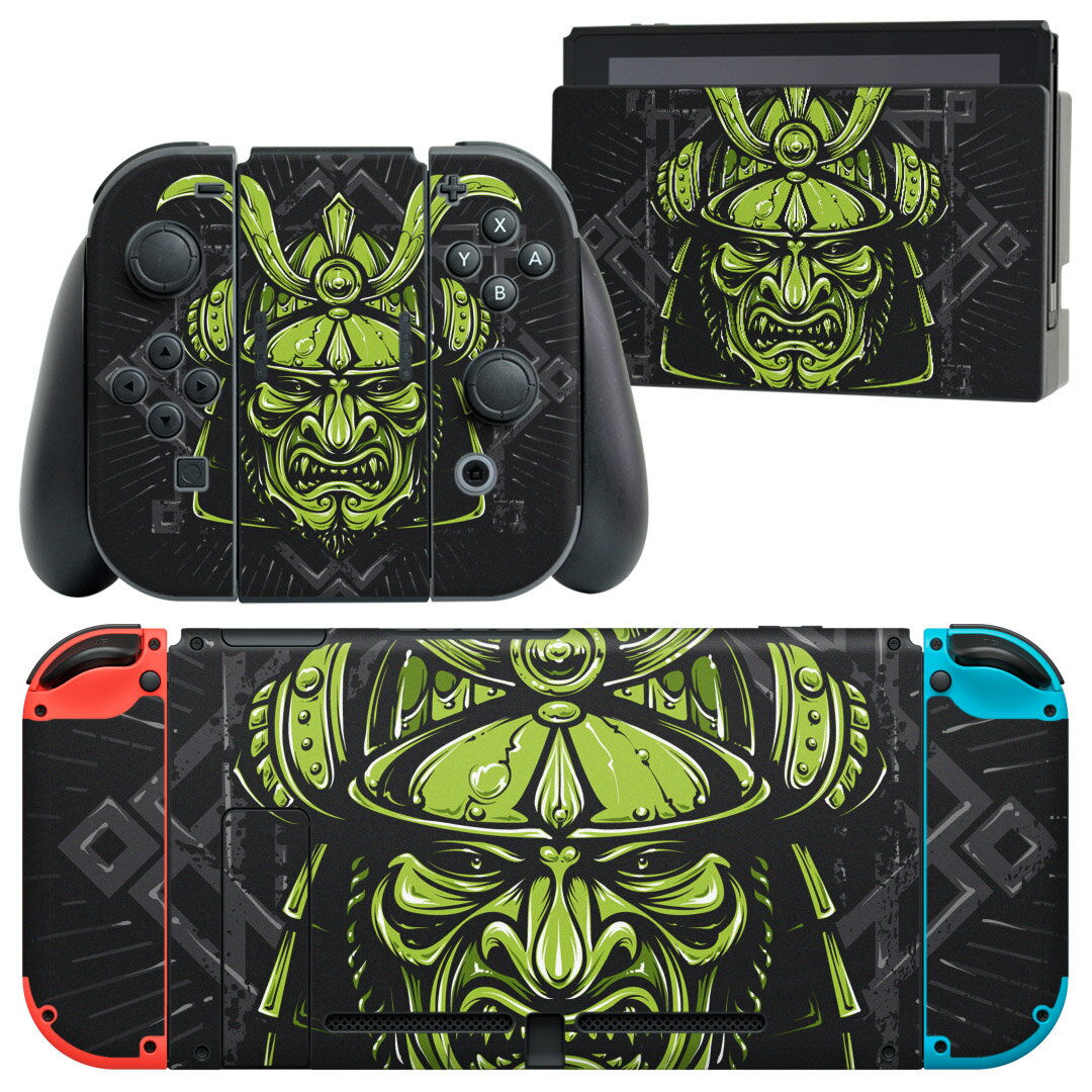 igsticker Nintendo Switch 用 デザインスキンシール 任天堂 ニンテンドー スイッチ 専用 本体ドック Joy-Con Joycon ジョイコン 専用 ゲーム機 カバー アクセサリー フィルム ステッカー 008044 兜　緑　グリーン　イラスト