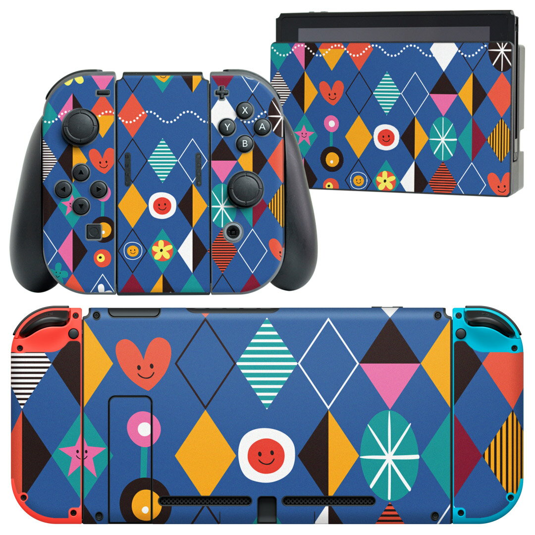 igsticker Nintendo Switch 用 デザインスキンシール 任天堂 ニンテンドー スイッチ 専用 本体ドック Joy-Con Joycon ジョイコン 専用 ゲーム機 カバー アクセサリー フィルム ステッカー 008077 ハート　イラスト　青　ブルー