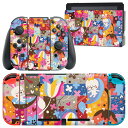 igsticker Nintendo Switch 用 デザインスキンシール 任天堂 ニンテンドー スイッチ 専用 本体ドック Joy-Con Joycon ジョイコン 専用 ゲーム機 カバー アクセサリー フィルム ステッカー 008092 花 うさぎ カラフル 兎
