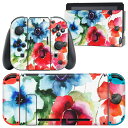 igsticker Nintendo Switch 用 デザインスキンシール 任天堂 ニンテンドー スイッチ 専用 本体ドック Joy-Con Joycon ジョイコン 専用 ゲーム機 カバー アクセサリー フィルム ステッカー 008095 花 水彩 赤 ブルー レッド