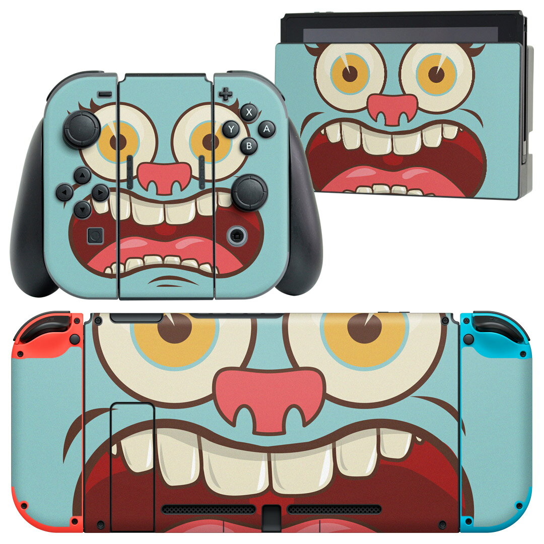 igsticker Nintendo Switch 用 デザインスキンシール 任天堂 ニンテンドー スイッチ 専用 本体ドック Joy-Con Joycon ジョイコン 専用 ゲーム機 カバー アクセサリー フィルム ステッカー 008107 水色　キャラクター　イラスト