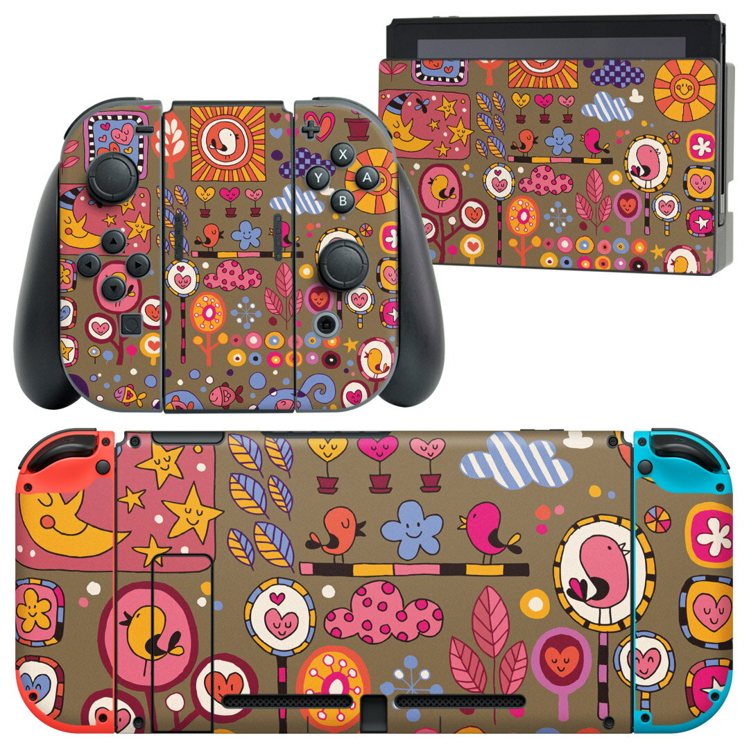 igsticker Nintendo Switch 用 デザインスキンシール 任天堂 ニンテンドー スイッチ 専用 本体ドック Joy-Con Joycon ジョイコン 専用 ゲーム機 カバー アクセサリー フィルム ステッカー 008144 ハート　花　　イラスト