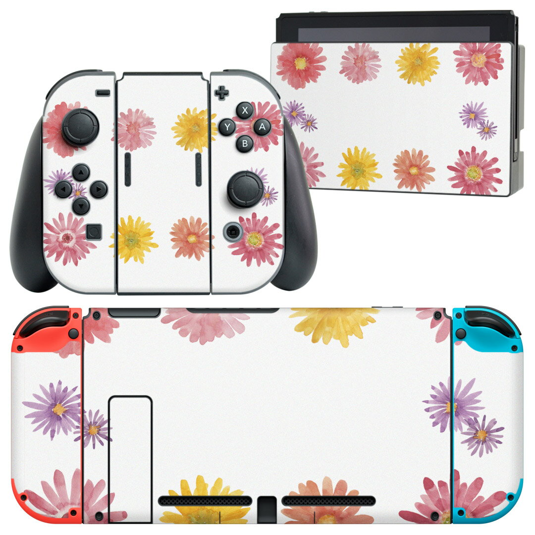 igsticker Nintendo Switch 用 デザインスキンシール 任天堂 ニンテンドー スイッチ 専用 本体ドック Joy-Con Joycon ジョイコン 専用 ゲーム機 カバー アクセサリー フィルム ステッカー 008154 花　　水彩　パステル