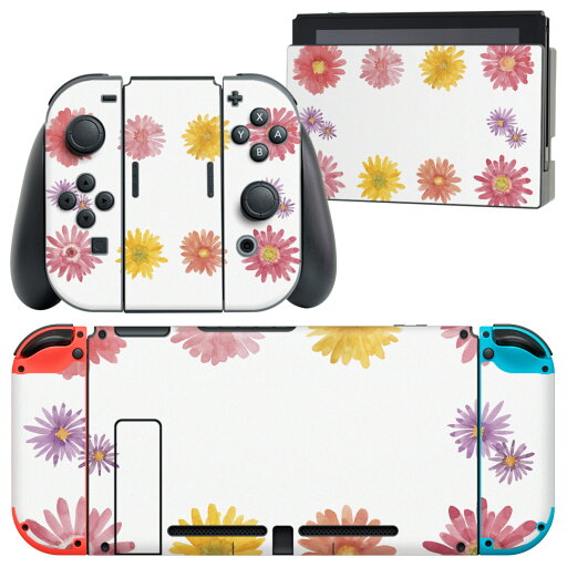 igsticker Nintendo Switch 用 デザインスキンシール 任天堂 ニンテンドー スイッチ 専用 本体ドック Joy-Con Joycon ジョイコン 専用 ゲーム機 カバー アクセサリー フィルム ステッカー 008154 花  水彩 パステル