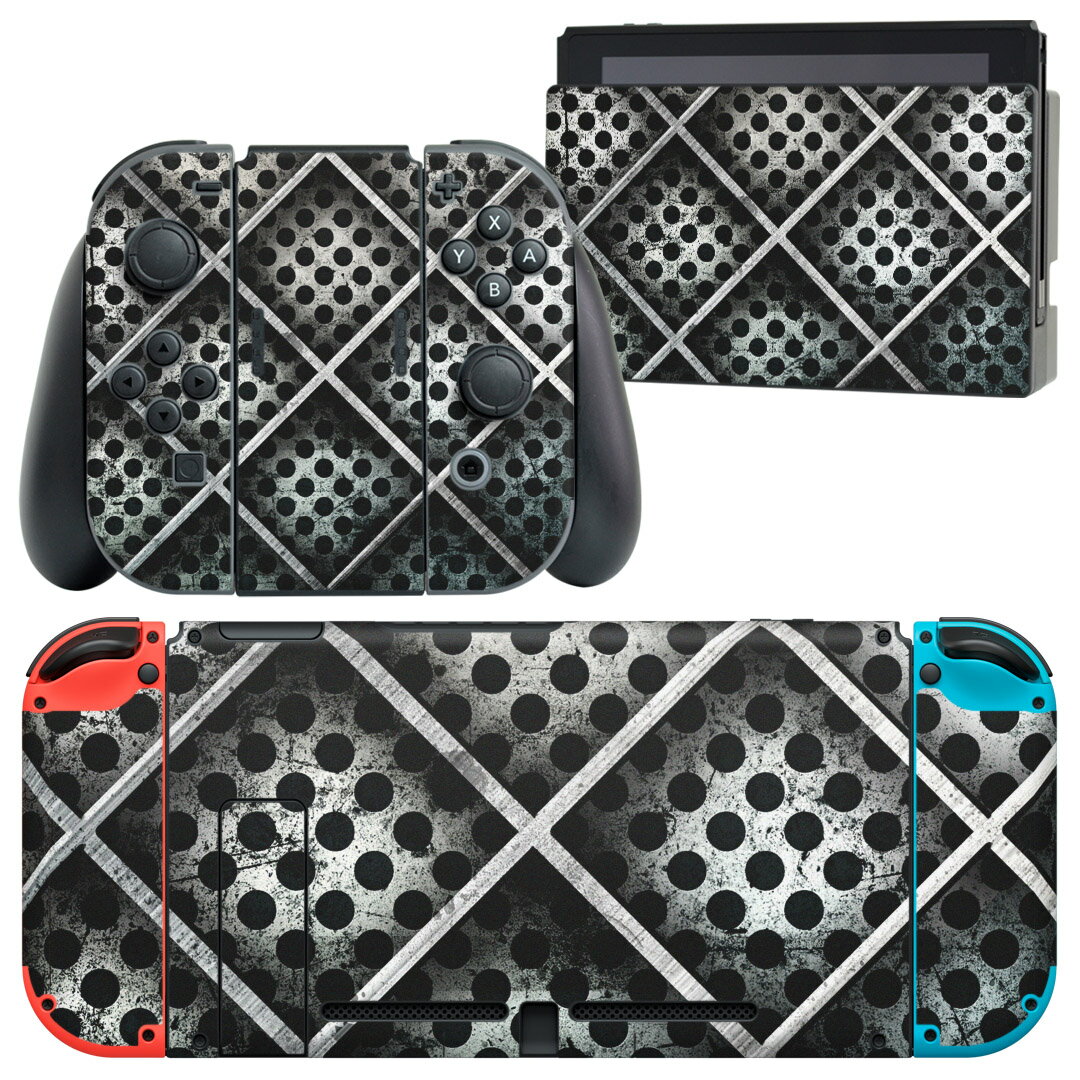 igsticker Nintendo Switch 用 デザインスキンシール 任天堂 ニンテンドー スイッチ 専用 本体ドック Joy-Con Joycon ジョイコン 専用 ゲーム機 カバー アクセサリー フィルム ステッカー 008159 格子 鉄 模様