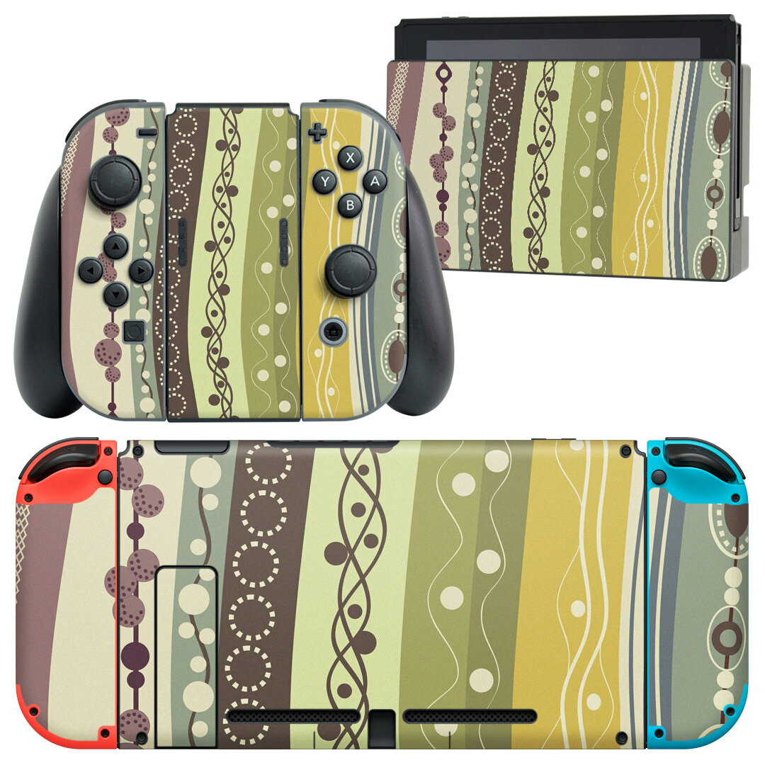 igsticker Nintendo Switch 用 デザインスキンシール 任天堂 ニンテンドー スイッチ 専用 本体ドック Joy-Con Joycon ジョイコン 専用 ゲーム機 カバー アクセサリー フィルム ステッカー 008165 水色 黄色 緑 ライン 模様