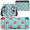 igsticker Nintendo Switch 用 デザインスキンシール 任天堂 ニンテンドー スイッチ 専用 本体ドック Joy-Con Joycon ジョイコン 専用 ゲーム機 カバー アクセサリー フィルム ステッカー 008170 花 水色 赤 レッド 模様(2)