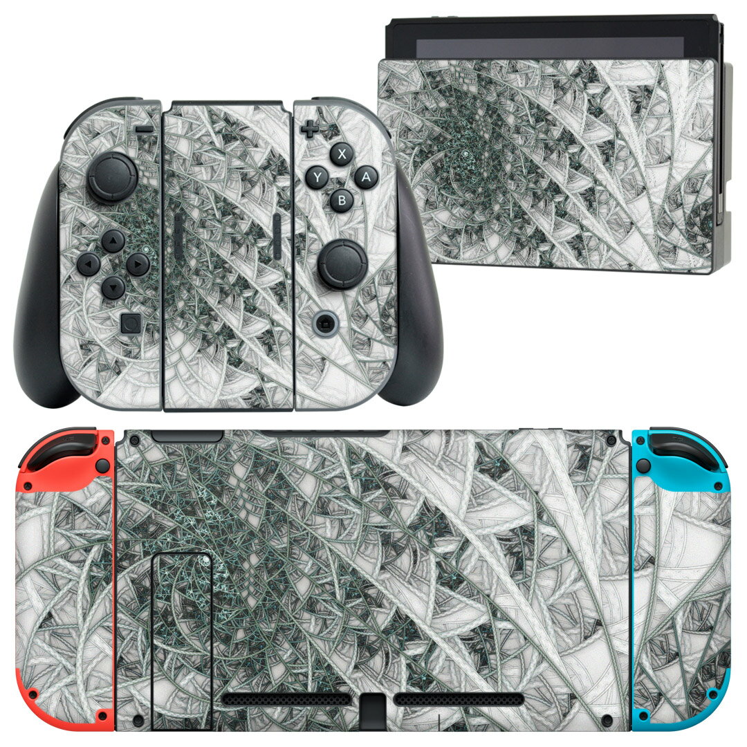 igsticker Nintendo Switch 用 デザインスキンシール 任天堂 ニンテンドー スイッチ 専用 本体ドック Joy-Con Joycon ジョイコン 専用 ゲーム機 カバー アクセサリー フィルム ステッカー 008192 イラスト　うずまき　白黒　模様