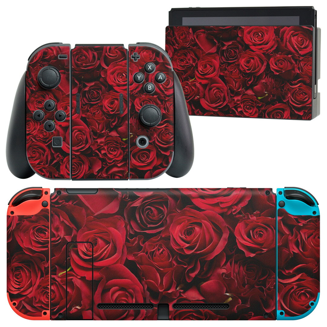 igsticker Nintendo Switch 用 デザインスキンシール 任天堂 ニンテンドー スイッチ 専用 本体ドック Joy-Con Joycon ジョイコン 専用 ゲーム機 カバー アクセサリー フィルム ステッカー 008204 花　　写真　薔薇　赤　レッド