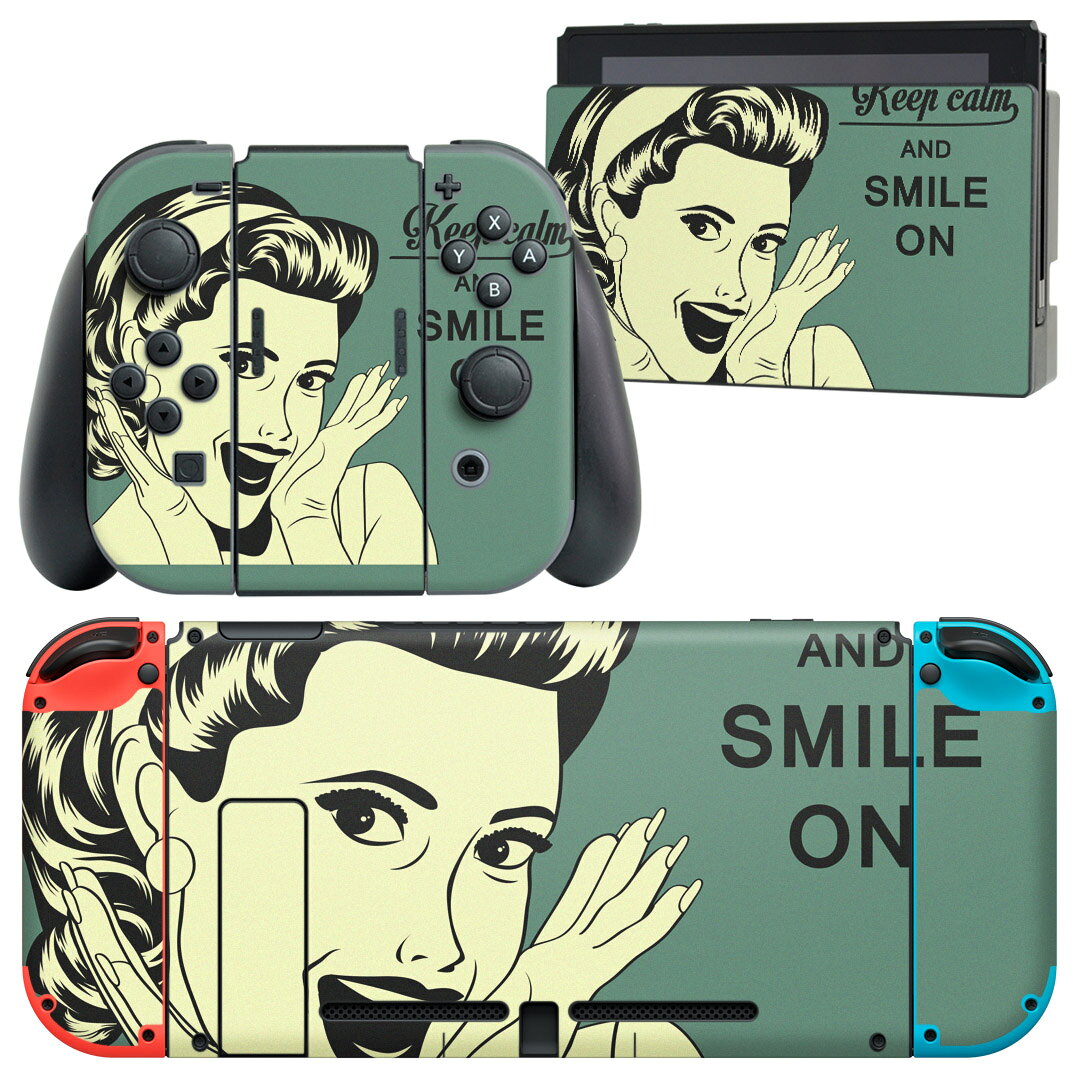 igsticker Nintendo Switch 用 デザインスキンシール 任天堂 ニンテンドー スイッチ 専用 本体ドック Joy-Con Joycon ジョイコン 専用 ゲーム機 カバー アクセサリー フィルム ステッカー 008273 イラスト　人物　文字　グリーン