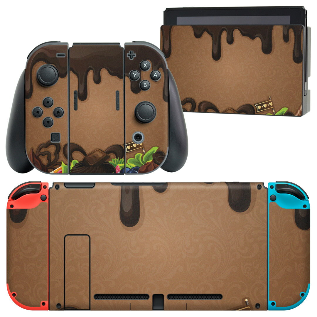 igsticker Nintendo Switch 用 デザインスキンシール 任天堂 ニンテンドー スイッチ 専用 本体ドック Joy-Con Joycon ジョイコン 専用 ゲーム機 カバー アクセサリー フィルム ステッカー 008321 イラスト　お菓子　スイーツ　ハート