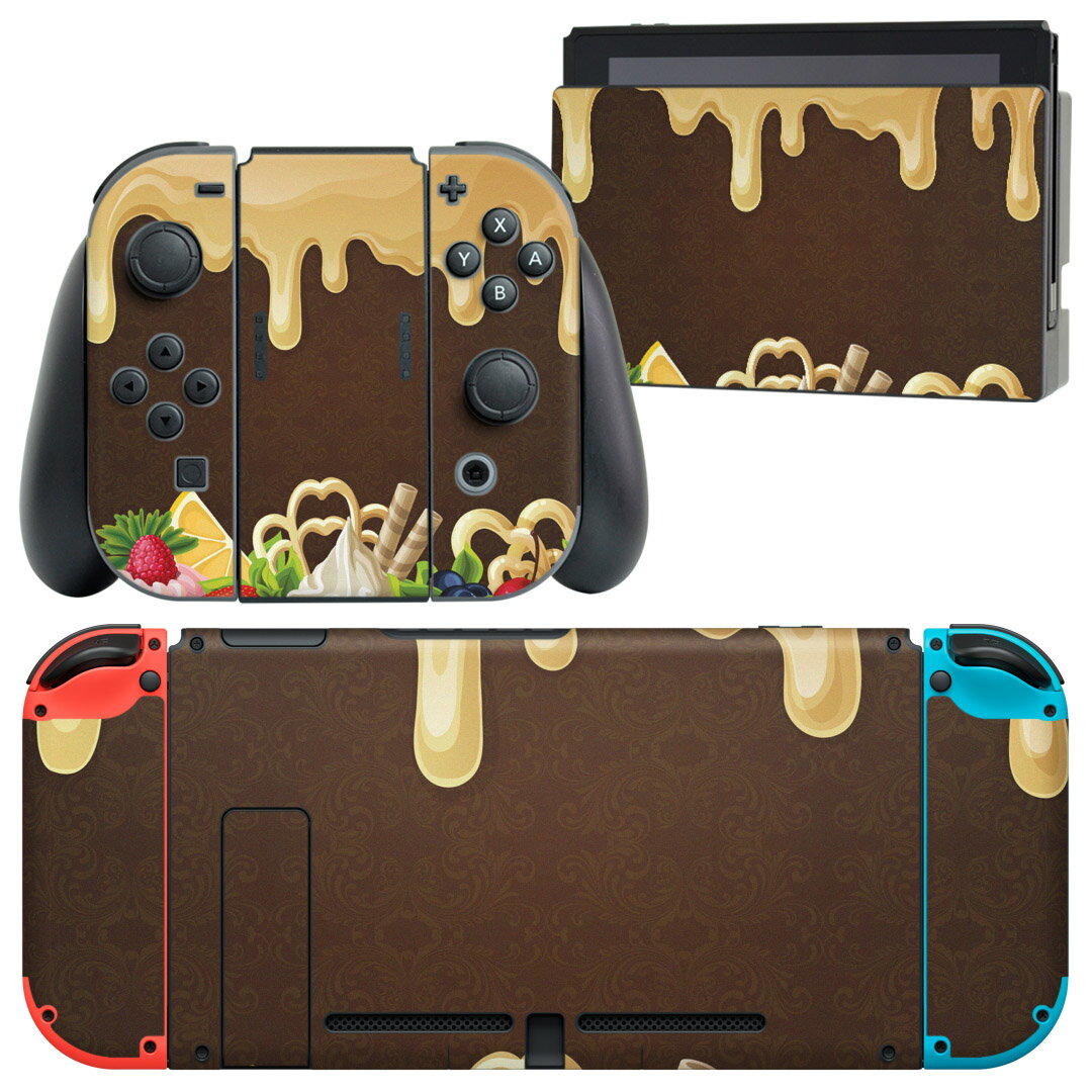 igsticker Nintendo Switch 用 デザインスキンシール 任天堂 ニンテンドー スイッチ 専用 本体ドック Joy-Con Joycon ジョイコン 専用 ゲーム機 カバー アクセサリー フィルム ステッカー 008322 イラスト　お菓子　スイーツ　ハート