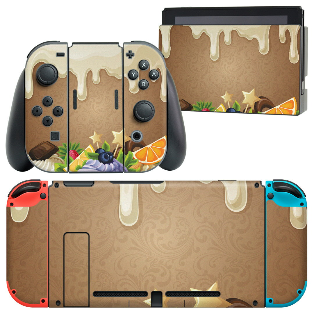 igsticker Nintendo Switch 用 デザインスキンシール 任天堂 ニンテンドー スイッチ 専用 本体ドック Joy-Con Joycon ジョイコン 専用 ゲーム機 カバー アクセサリー フィルム ステッカー 008323 イラスト お菓子 スイーツ 星 スター