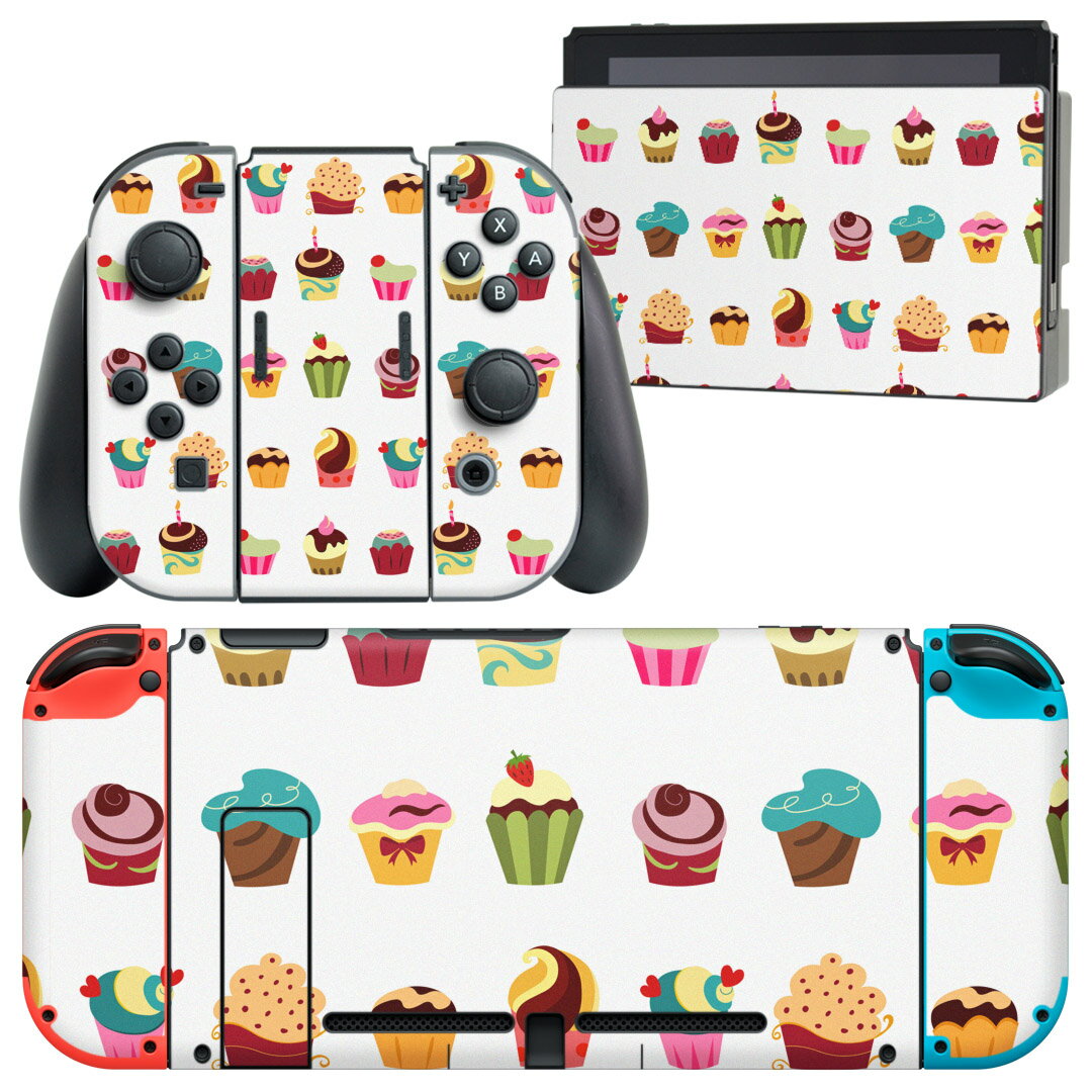 igsticker Nintendo Switch 用 デザインスキンシール 任天堂 ニンテンドー スイッチ 専用 本体ドック Joy-Con Joycon ジョイコン 専用 ゲーム機 カバー アクセサリー フィルム ステッカー 008372 お菓子 スイーツ カラフル 模様