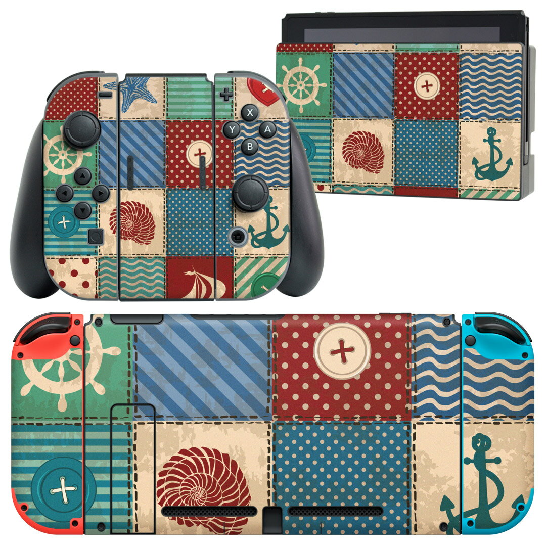 igsticker Nintendo Switch 用 デザインスキンシール 任天堂 ニンテンドー スイッチ 専用 本体ドック Joy-Con Joycon ジョイコン 専用 ゲーム機 カバー アクセサリー フィルム ステッカー 008378 夏　海　模様　アイコン