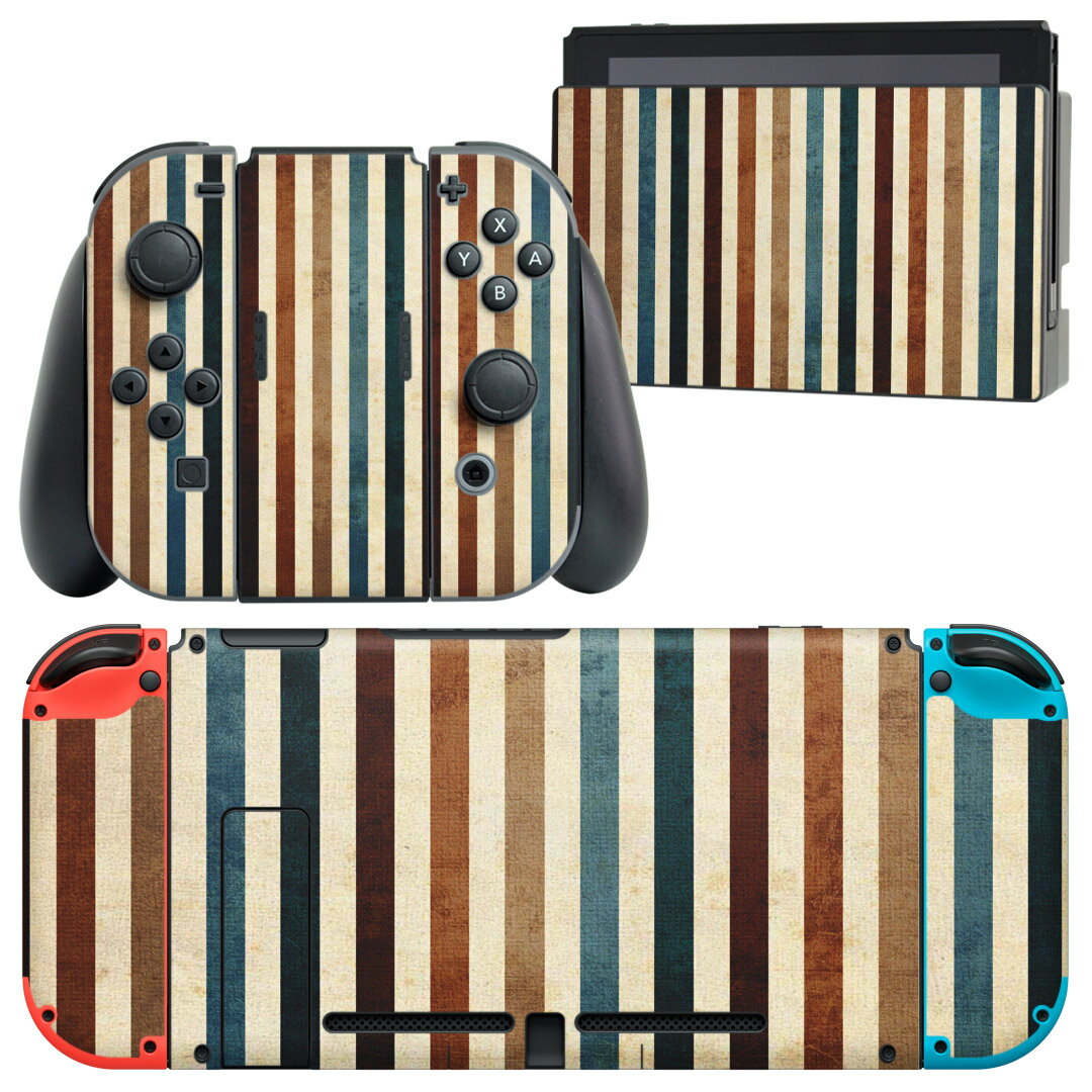 igsticker Nintendo Switch 用 デザインスキンシール 任天堂 ニンテンドー スイッチ 専用 本体ドック Joy-Con Joycon ジョイコン 専用 ゲーム機 カバー アクセサリー フィルム ステッカー 008433 ストライプ レトロ 赤 青 模様