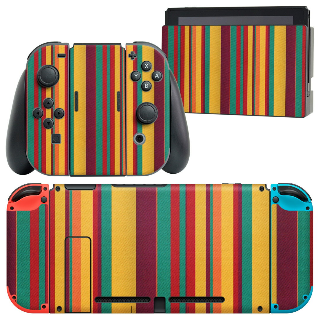 製品名 Nintendo Switch 本体裏面＆ドック正面＆ジョイコン専用 デザインスキンシール セット内容 Nintendo Switch 本体＆ドック＆ジョイコン用スキンシール（各1枚） ニンテンドースイッチ専用です。携帯機のSwitch LiteやProコンには対応していません。 商品特徴 再剥離性シートを素材に採用し、細かな位置調整がしやすく貼り直しが容易です。専用の業務プリンターを使い、商品画像と遜色のない美しい印刷仕上がり。 注意事項 画像はサンプルですので、ご覧の環境によっては多少色味に違いを感じる場合がございます。 イメージと違った、モニターと色味が異なるという理由での交換や返金はご対応出来かねます。スキンシールのみの販売で、ニンテンドースイッチ本体などは付属しません。シワができた場合、ドライヤーなどで軽く温め、外側に向けてシワを伸ばすように貼ってください。初回貼付時の位置調整や貼り直しは可能ですが、しっかりと押し付けて接着させた後の再剥離、再利用は保証しておりません。また接着部に油分や汚れが付着しますと角の部分は剥がれやすくなりますので、貼付時はあまり触れないようにご注意ください。無地のセミグロスシートにデザインをプリントした商品で、デコなどの加工はございません。 凹凸や光沢があるように見えたり布地や金属を素材にしたように見える商品もありますが、デザインの図版によるものです。印刷時に微妙な画像のズレが生じる場合がございます。ご注文後に1点1点制作する受注生産品の為、不良品以外のご返品や交換は固くお断りします。当店における繰り返しの実機テストでは問題ありませんでしたが、経過年数や使用環境により、シールを剥がす際に本体の塗装が一部剥がれる可能性があります。恐れ入りますが、万が一そのような状況になった場合でも当店ではゲーム機本体の保証は出来かねますので、予めご理解の上お求めください。 商品発送 完全受注生産のハンドメイド商品となりますので、既製品と比べて発送までお時間を頂いています。 基本的に決済確認後2?3営業日、最大で10営業日での発送となります。繁忙期や休業日明けの場合はさらに時間がかかる場合があります。 その際には別途メールにてご連絡致します。メール便の場合、発送日から到着までに2?4日ほどかかる場合が多く、紛失などの保障もご対応できかねます。あらかじめご了承下さい。