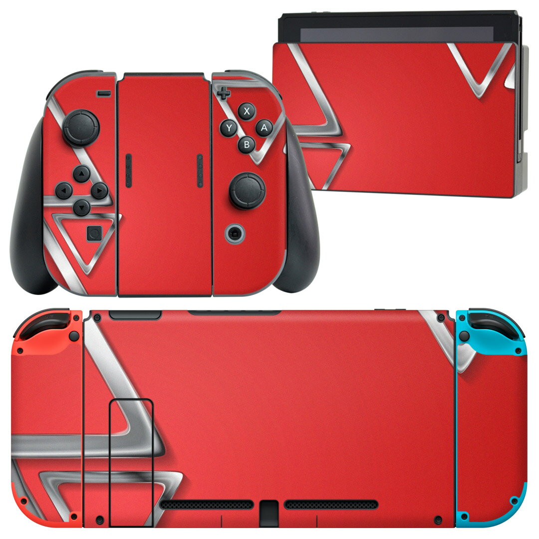 igsticker Nintendo Switch 用 デザインスキンシール 任天堂 ニンテンドー スイッチ 専用 本体ドック Joy-Con Joycon ジョイコン 専用 ゲーム機 カバー アクセサリー フィルム ステッカー 008498 赤　レッド　三角　模様