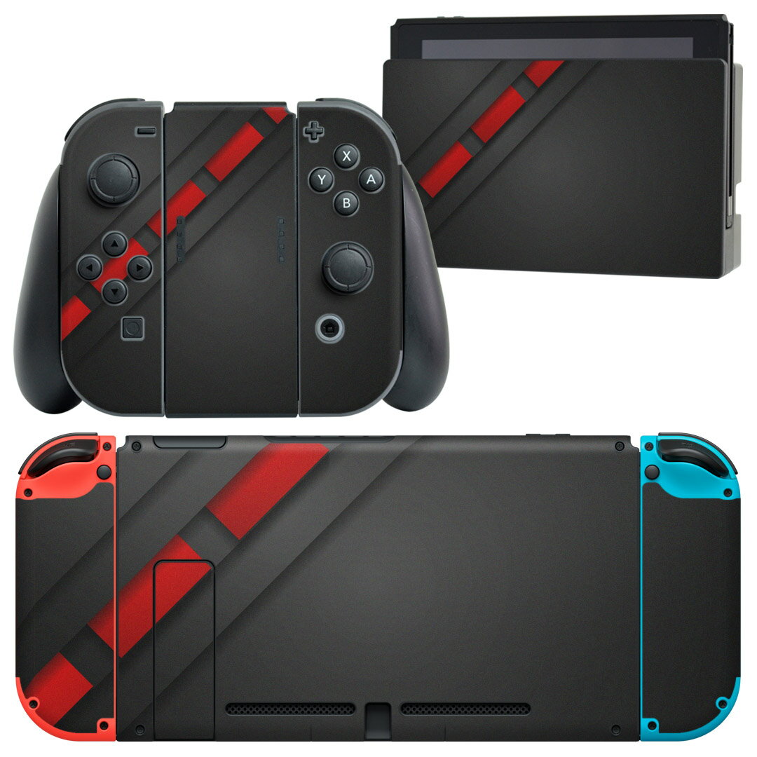 igsticker Nintendo Switch 用 デザインスキンシール 任天堂 ニンテンドー スイッチ 専用 本体ドック Joy-Con Joycon ジョイコン 専用 ゲーム機 カバー アクセサリー フィルム ステッカー 008515 黒　ブラック　赤　レッド　模様