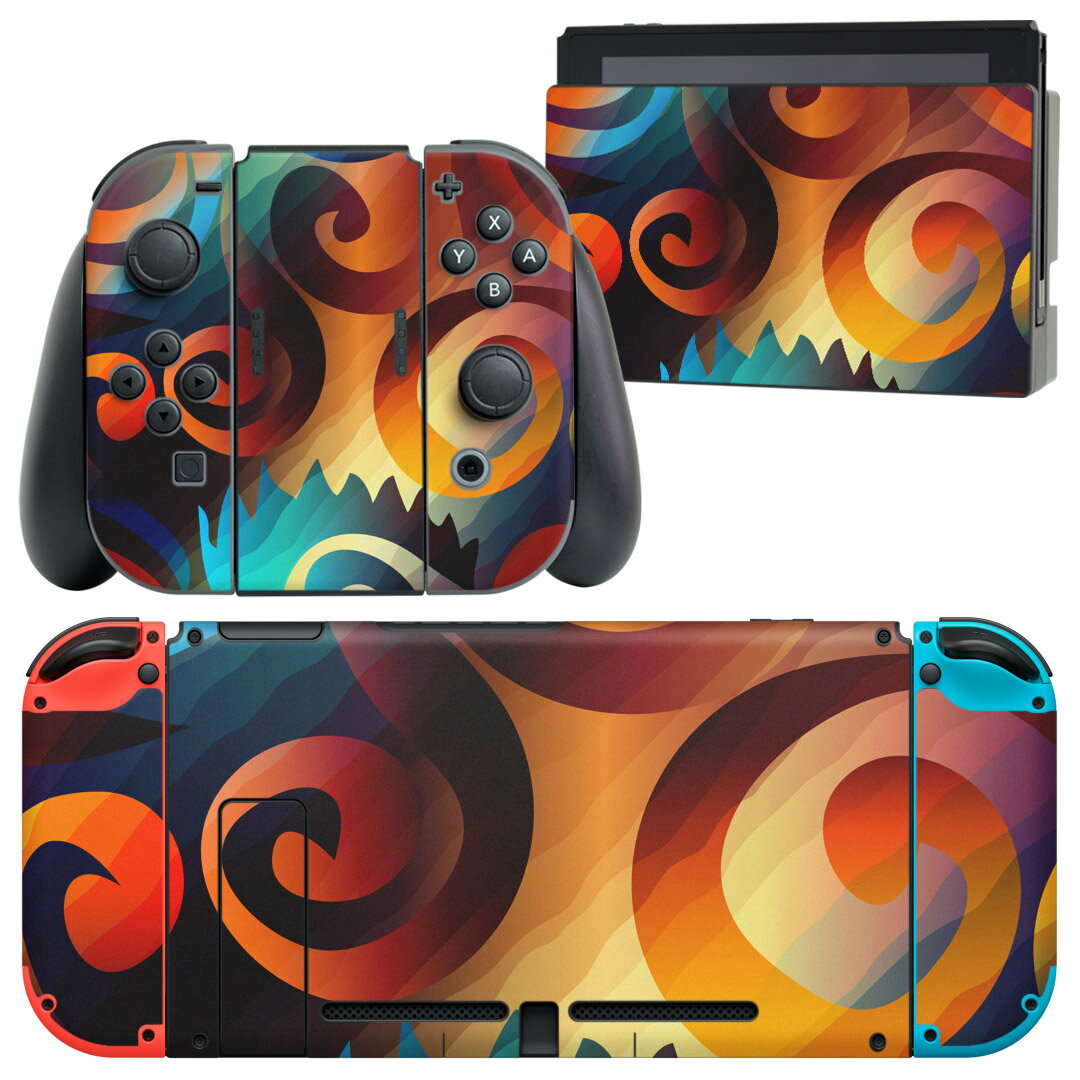 igsticker Nintendo Switch 用 デザインスキンシール 任天堂 ニンテンドー スイッチ 専用 本体ドック Joy-Con Joycon ジョイコン 専用 ゲーム機 カバー アクセサリー フィルム ステッカー 008522 レインボー　カラフル　模様
