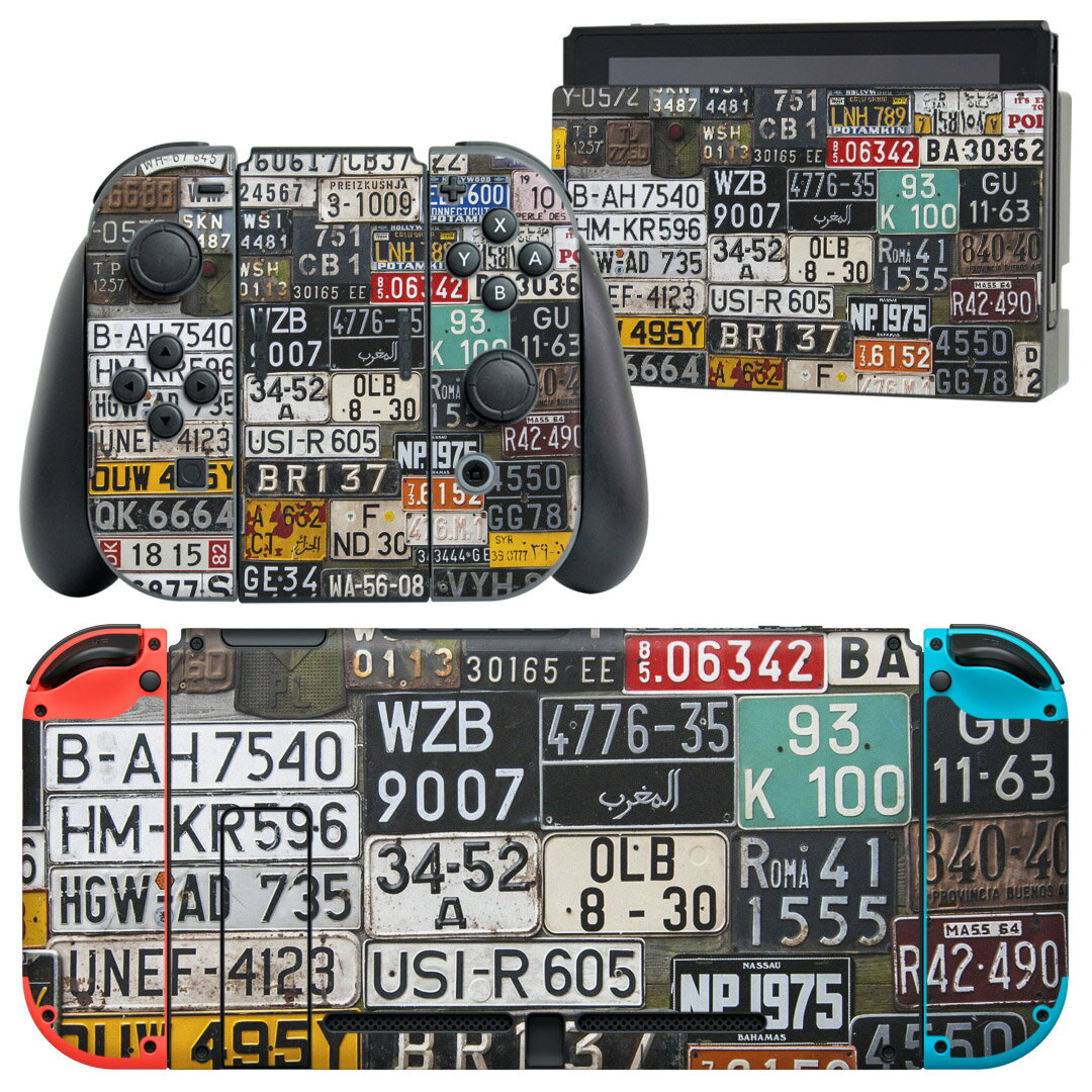 igsticker Nintendo Switch 用 デザインスキンシール 任天堂 ニンテンドー スイッチ 専用 本体ドック Joy-Con Joycon ジョイコン 専用 ゲーム機 カバー アクセサリー フィルム ステッカー 008545 ナンバー プレート カラフル 写真