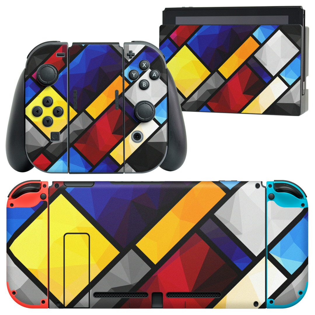 igsticker Nintendo Switch 用 デザインスキンシール 任天堂 ニンテンドー スイッチ 専用 本体ドック Joy-Con Joycon ジョイコン 専用 ゲーム機 カバー アクセサリー フィルム ステッカー 008568 カラフル　模様　デザイン