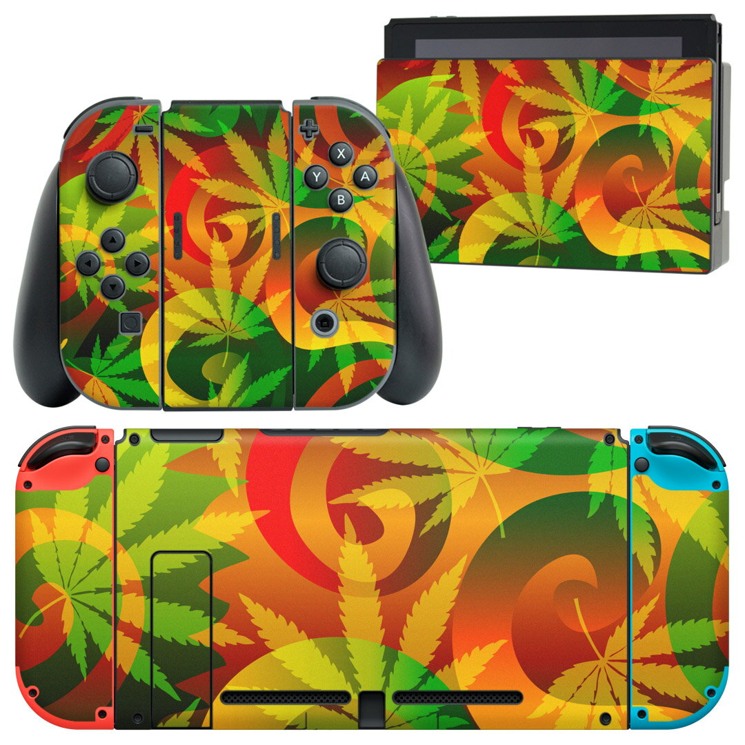 igsticker Nintendo Switch 用 デザインスキンシール 任天堂 ニンテンドー スイッチ 専用 本体ドック Joy-Con Joycon ジョイコン 専用 ゲーム機 カバー アクセサリー フィルム ステッカー 008569 植物　緑　グリーン　赤　レッド
