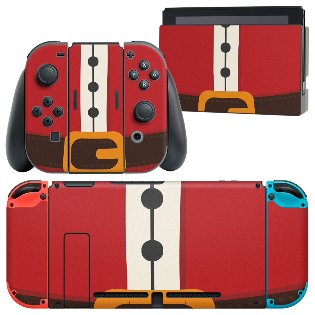 igsticker Nintendo Switch 用 デザインスキンシール 任天堂 ニンテンドー スイッチ 専用 本体ドック Joy-Con Joycon ジョイコン 専用 ゲーム機 カバー アクセサリー フィルム ステッカー 008628 サンタ 服 赤 レッド