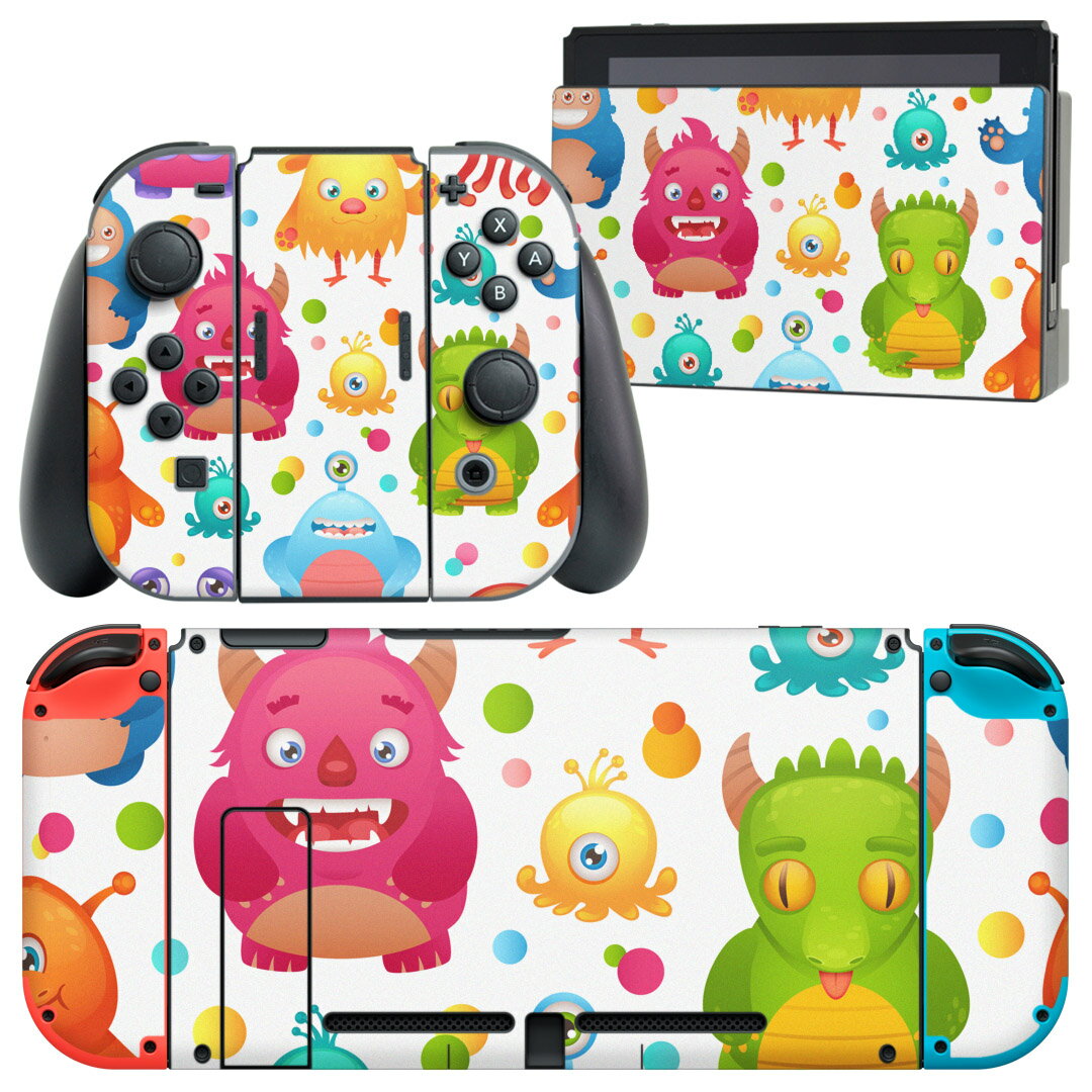 igsticker Nintendo Switch 用 デザインスキンシール 任天堂 ニンテンドー スイッチ 専用 本体ドック Joy-Con Joycon ジョイコン 専用 ゲーム機 カバー アクセサリー フィルム ステッカー 008629 モンスター　キャラクター　イラスト