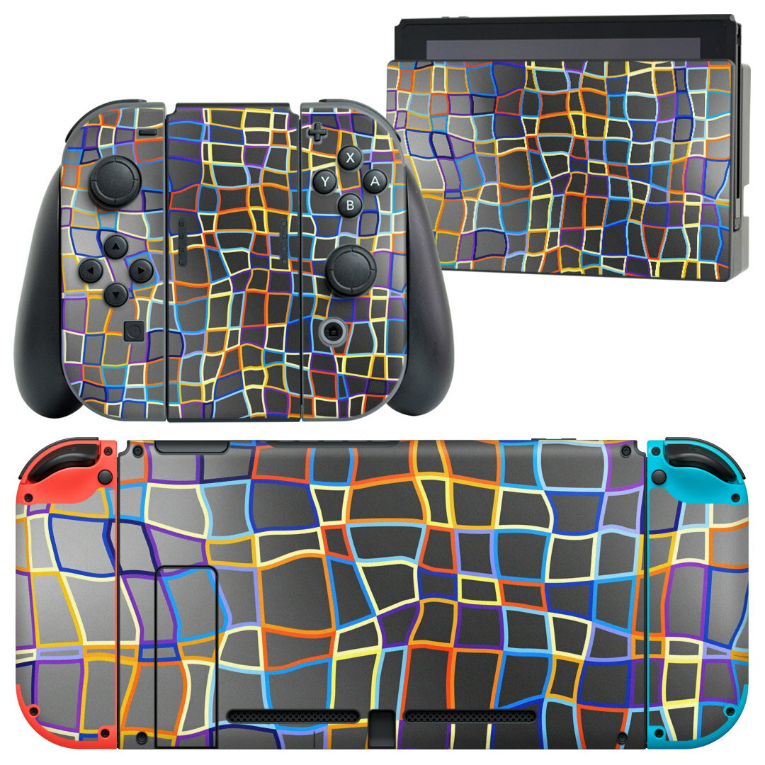igsticker Nintendo Switch 用 デザインスキンシール 任天堂 ニンテンドー スイッチ 専用 本体ドック Joy-Con Joycon ジョイコン 専用 ゲーム機 カバー アクセサリー フィルム ステッカー 008647 カラフル 模様