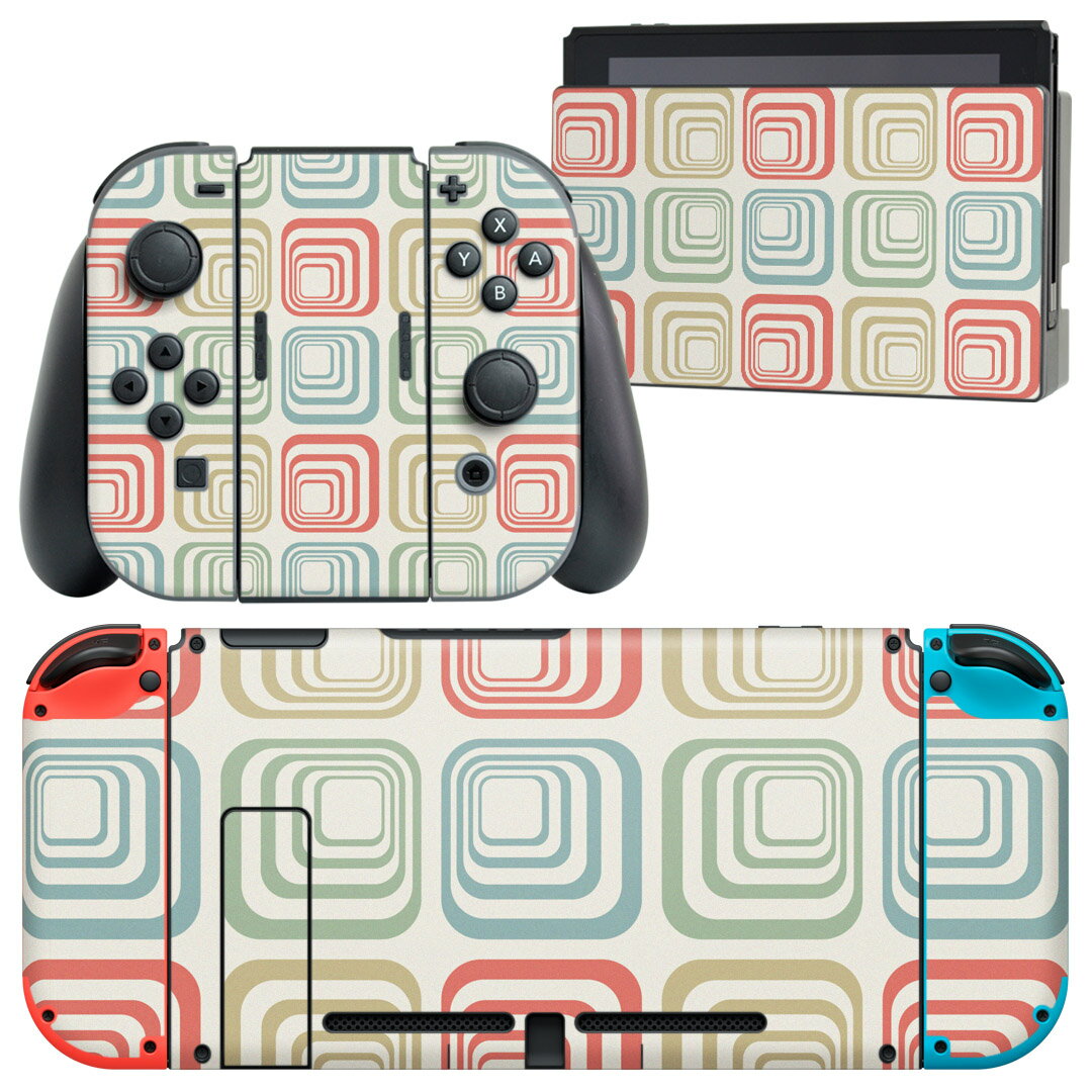 igsticker Nintendo Switch 用 デザインスキンシール 任天堂 ニンテンドー スイッチ 専用 本体ドック Joy-Con Joycon ジョイコン 専用 ゲーム機 カバー アクセサリー フィルム ステッカー 008673 模様 四角 カラフル