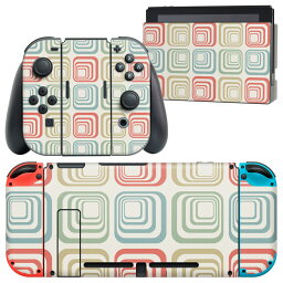 igsticker Nintendo Switch 用 デザインスキンシール 任天堂 ニンテンドー スイッチ 専用 本体ドック Joy-Con Joycon ジョイコン 専用 ゲーム機 カバー アクセサリー フィルム ステッカー 008673 模様　四角　カラフル