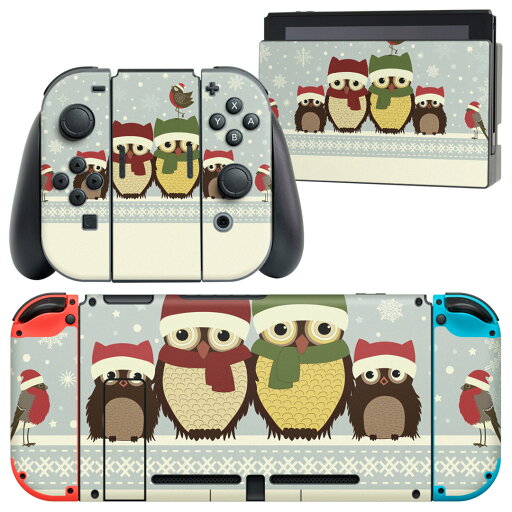 igsticker Nintendo Switch 用 デザインスキンシール 任天堂 ニンテンドー スイッチ 専用 本体ドック Joy-Con Joycon ジョイコン 専用 ゲーム機 カバー アクセサリー フィルム ステッカー 008720 冬 雪 フクロウ 結晶