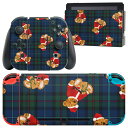 igsticker Nintendo Switch 用 デザインスキンシール 任天堂 ニンテンドー スイッチ 専用 本体ドック Joy-Con Joycon ジョイコン 専用 ゲーム機 カバー アクセサリー フィルム ステッカー 008771 チェック 熊 テディベア