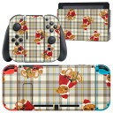 igsticker Nintendo Switch 用 デザインスキンシール 任天堂 ニンテンドー スイッチ 専用 本体ドック Joy-Con Joycon ジョイコン 専用 ゲーム機 カバー アクセサリー フィルム ステッカー 008772 チェック 熊 テディベア