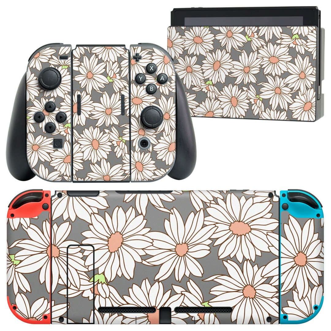igsticker Nintendo Switch 用 デザインスキンシール 任天堂 ニンテンドー スイッチ 専用 本体ドック Joy-Con Joycon ジョイコン 専用 ゲーム機 カバー アクセサリー フィルム ステッカー 008795 花 イラスト