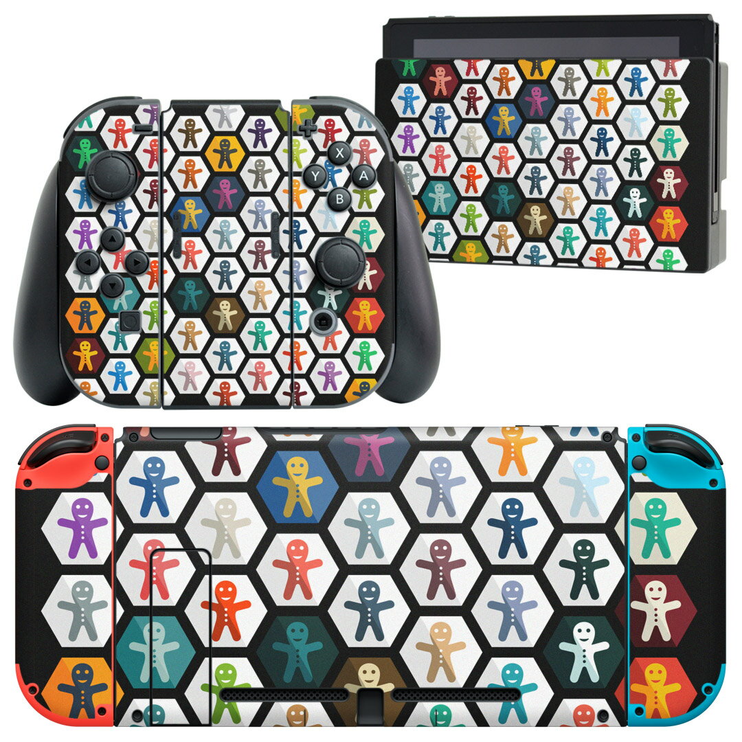 igsticker Nintendo Switch 用 デザインスキンシール 任天堂 ニンテンドー スイッチ 専用 本体ドック Joy-Con Joycon ジョイコン 専用 ゲーム機 カバー アクセサリー フィルム ステッカー 008813 模様　カラフル　イラスト　クッキー